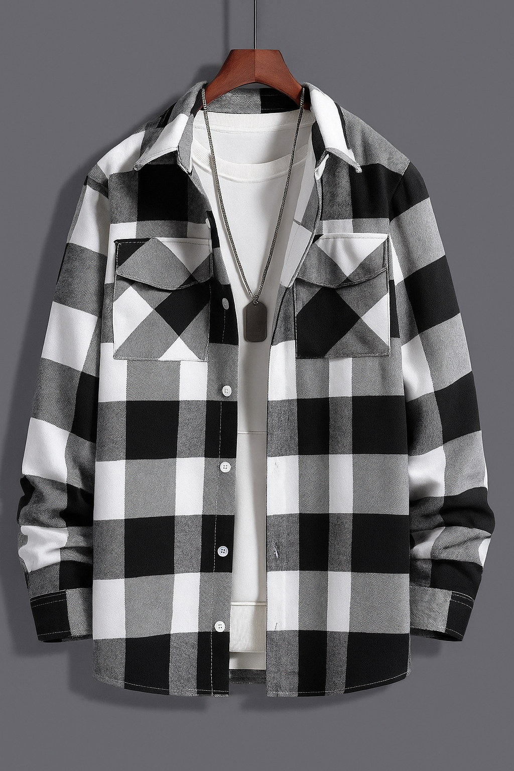 Men Slim Fit Checkered Button Down Collar Casual Shirt