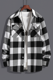 Men Slim Fit Checkered Button Down Collar Casual Shirt