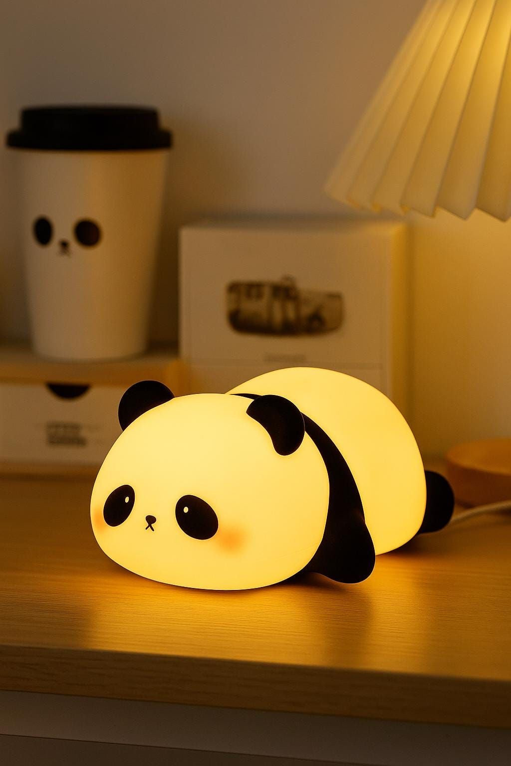 Rechargeable Silicone Cute Panda Night Light for Kids with 7 Color Changing Night Lamp (14 cm, White Panda)