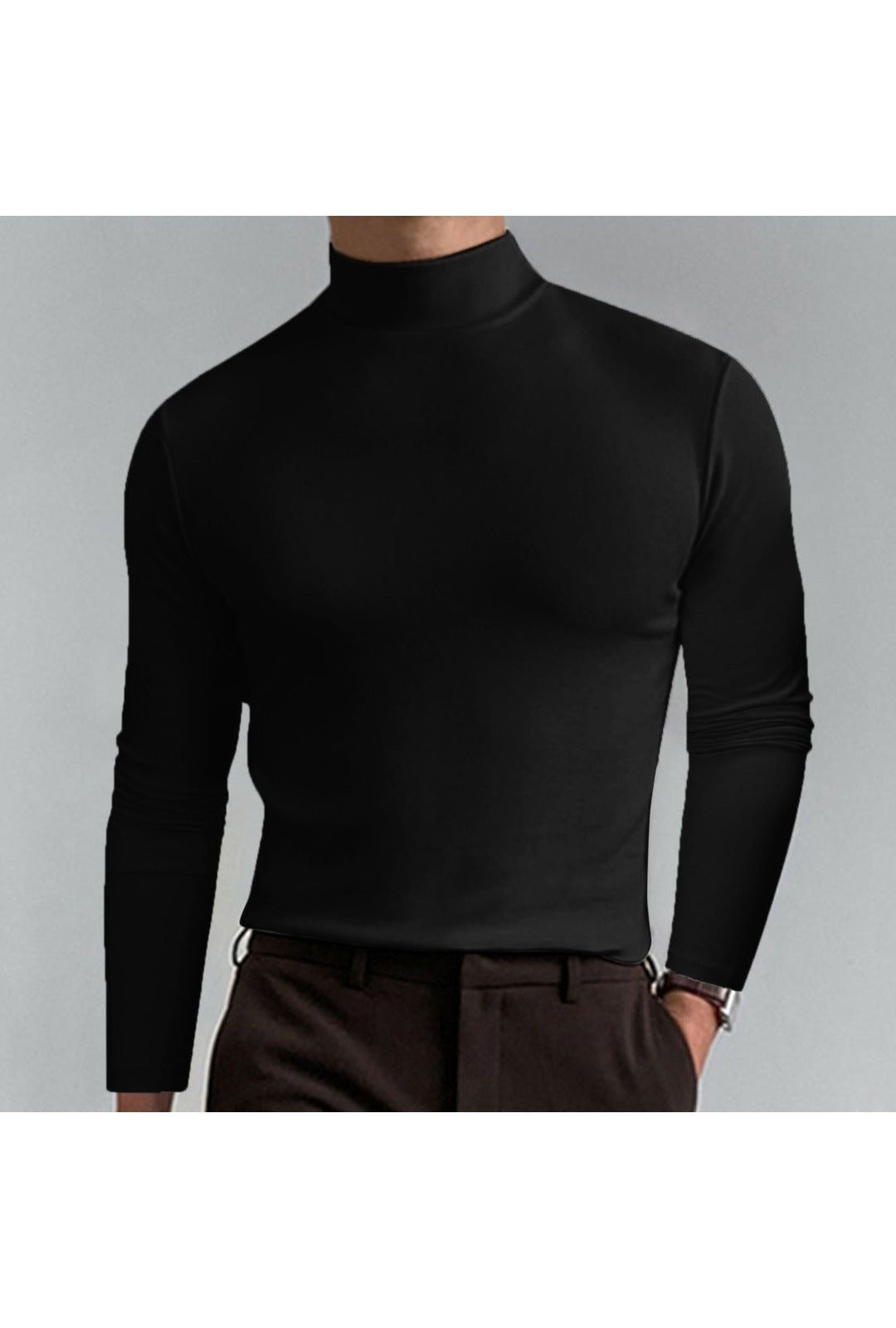 Men Solid High Neck White, Black Sweater
